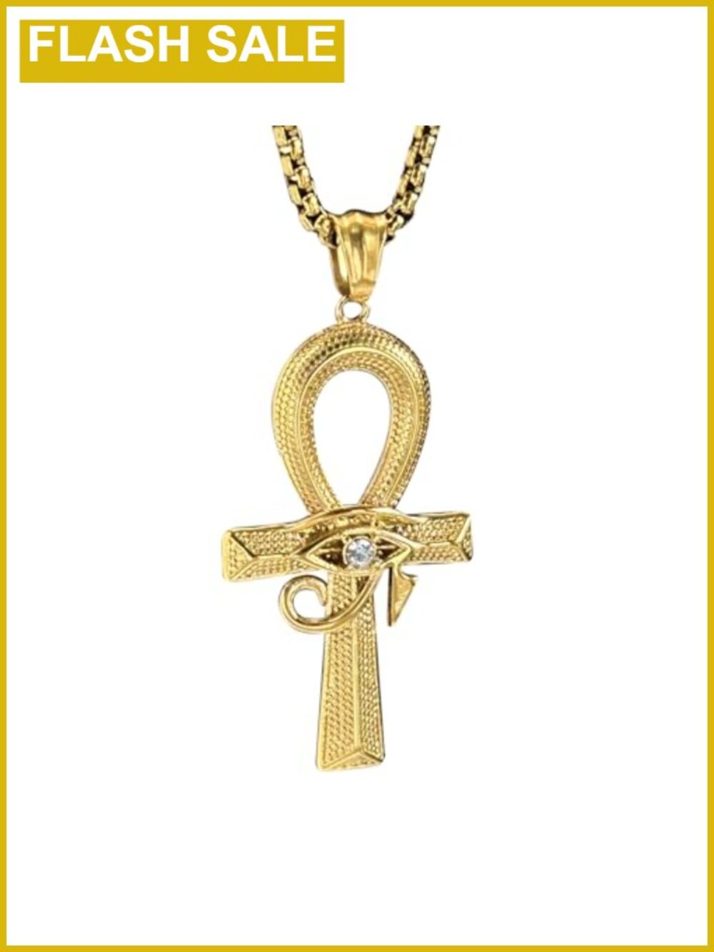 Egyptian Ankh Cross Pendant Necklace Eye of Horus Stainless Steel Vintage Amulet